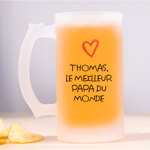 Chope de bière avec cœur et texte personnalisé pour Papa