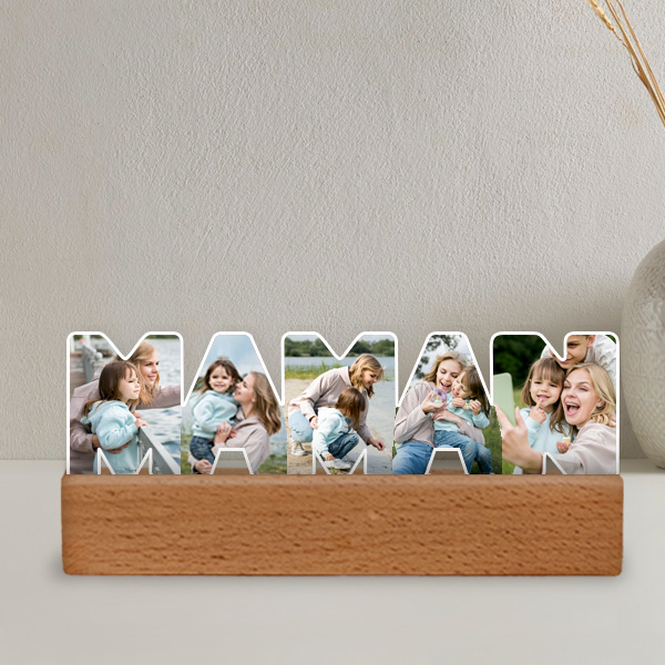 Plaque Maman avec Base en Bois et Photo personnalisée