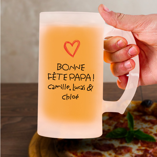 Chope de bière avec cœur et texte personnalisé pour Papa