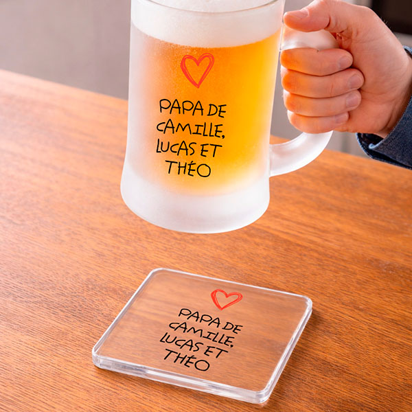 Chope de bière avec cœur et texte personnalisé pour Papa