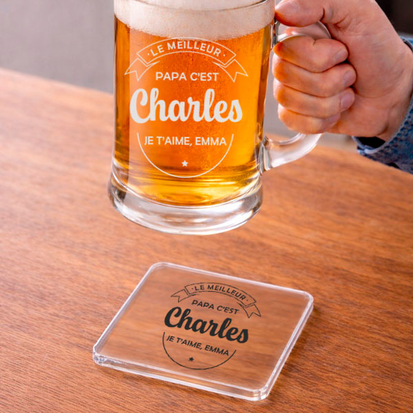 Chope de bière pour le Meilleur Papa avec textes personnalisés