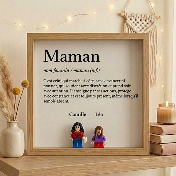 Cadre avec minifigurines Lego Définition de Maman et Prénoms personnalisés