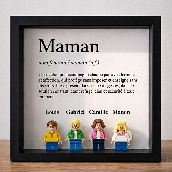 Cadre avec minifigurines Lego Définition de Maman et Prénoms personnalisés