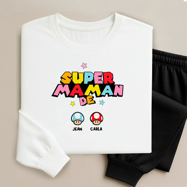 Pyjama Super Maman avec Prénoms personnalisés