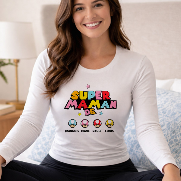 Pyjama Super Maman avec Prénoms personnalisés
