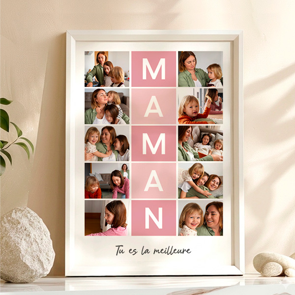 Poster pour Maman avec Cadres Roses et Photos personnalisées