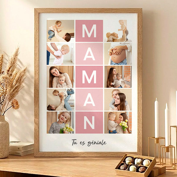 Poster pour Maman avec Cadres Roses et Photos personnalisées