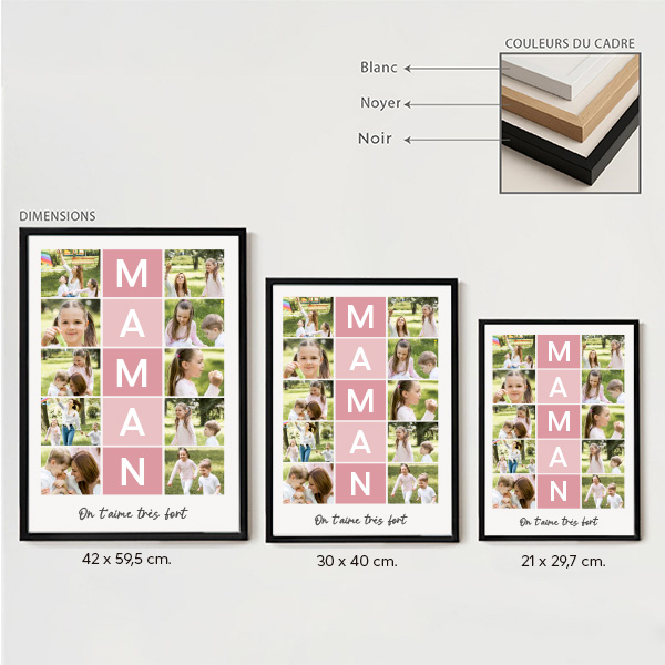 Poster pour Maman avec Cadres Roses et Photos personnalisées