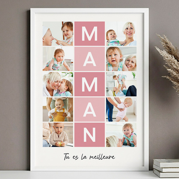 Poster pour Maman avec Cadres Roses et Photos personnalisées
