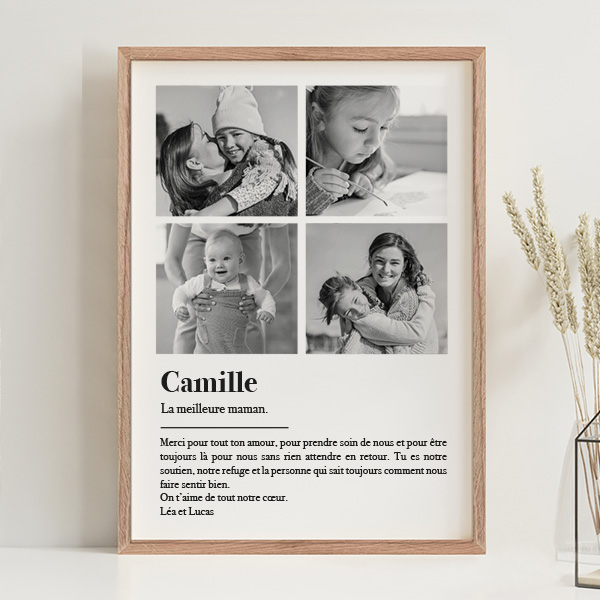 Poster Définition de Maman en Noir et Blanc avec Photos personnalisées
