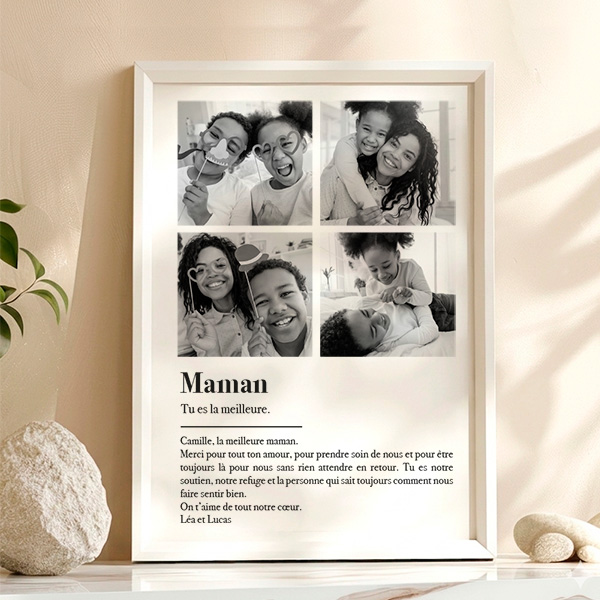 Poster Définition de Maman en Noir et Blanc avec Photos personnalisées
