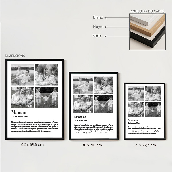 Poster Définition de Maman en Noir et Blanc avec Photos personnalisées