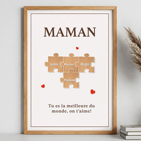 Poster Puzzle pour Maman avec Prénoms Personnalisés