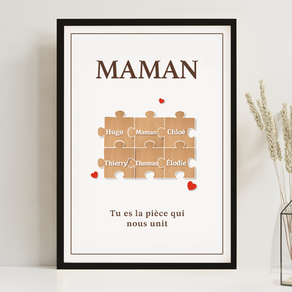 Poster Puzzle pour Maman avec Prénoms Personnalisés