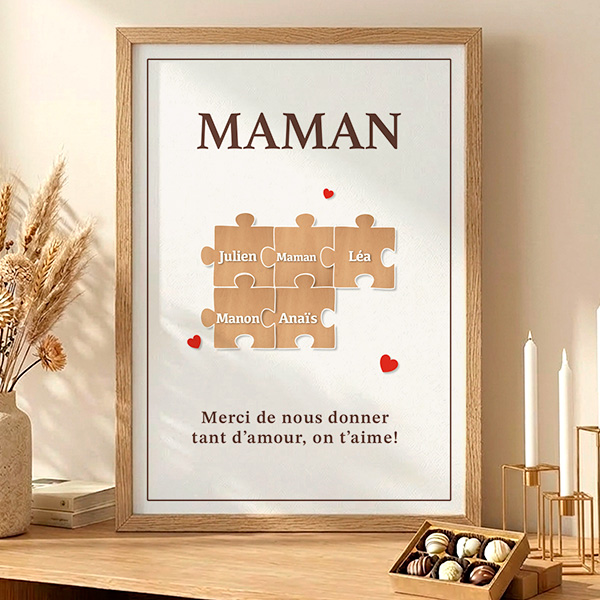 Poster Puzzle pour Maman avec Prénoms Personnalisés