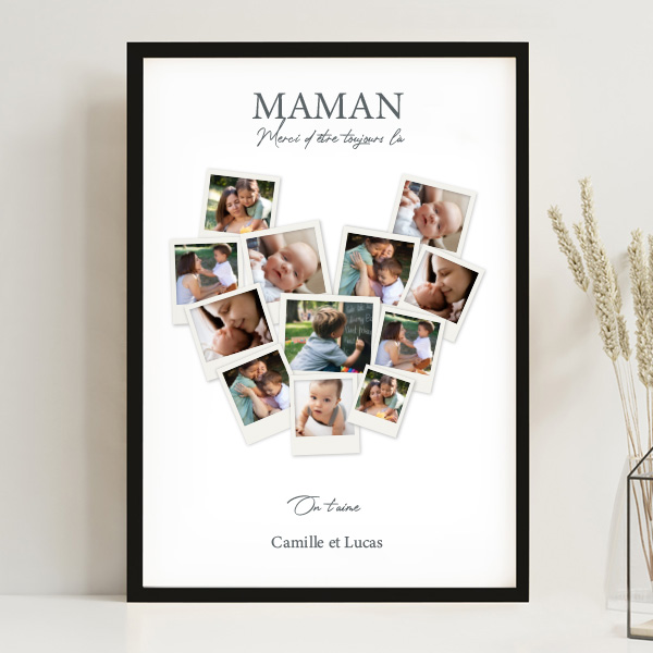 Poster Maman Cœur en Photos Polaroid personnalisées