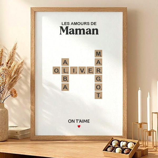 Poster Maman Scrabble avec Prénoms personnalisés