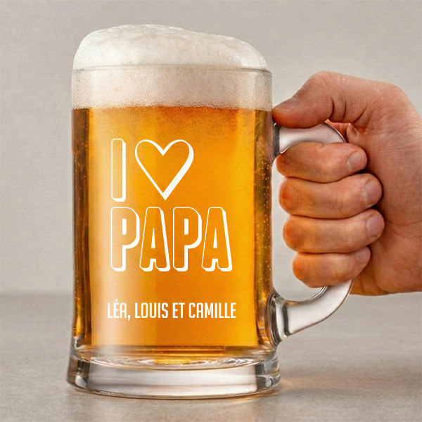 Chope de bière I Love Papa avec texte personnalisé