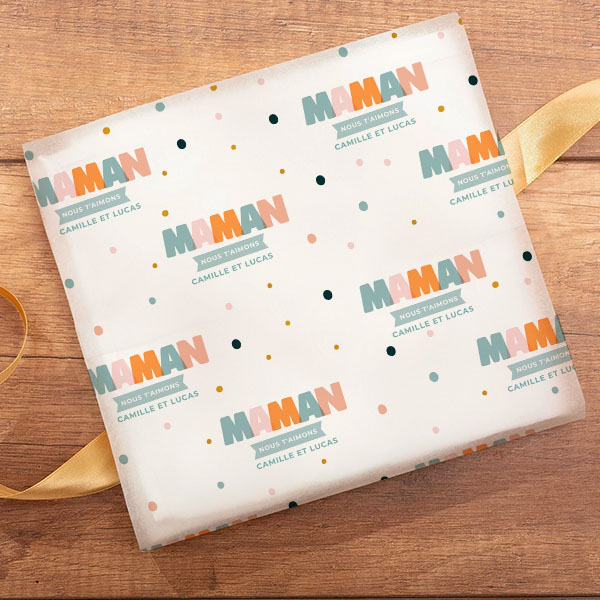 Papier Cadeau Maman Coloré avec prénom personnalisé