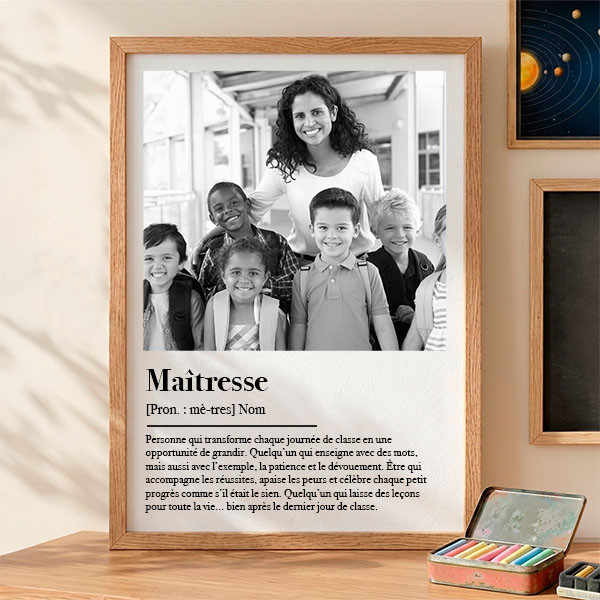 Poster Définition d’Enseignant en Noir et Blanc avec Photos personnalisées