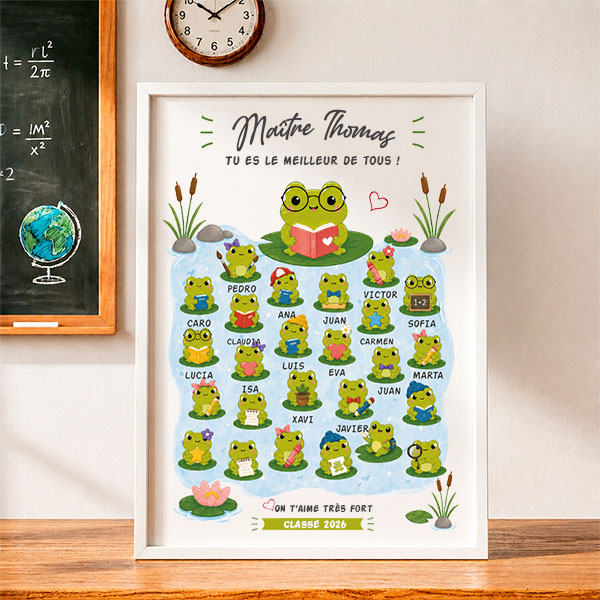 Poster avec Petites Grenouilles et Prénoms personnalisés
