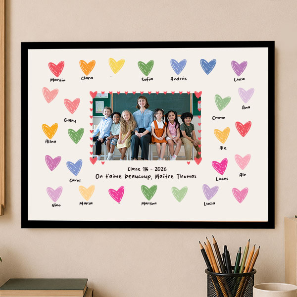 Poster pour Enseignants avec Cœurs et Photo personnalisée