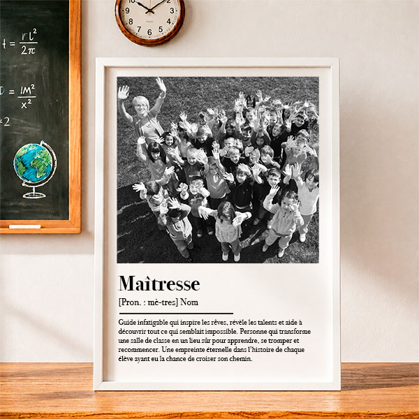 Poster Définition d’Enseignant en Noir et Blanc avec Photos personnalisées
