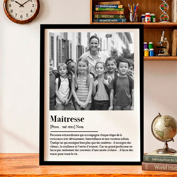 Poster Définition d’Enseignant en Noir et Blanc avec Photos personnalisées
