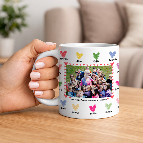 Mug pour Enseignants avec Cœurs et Photo personnalisée
