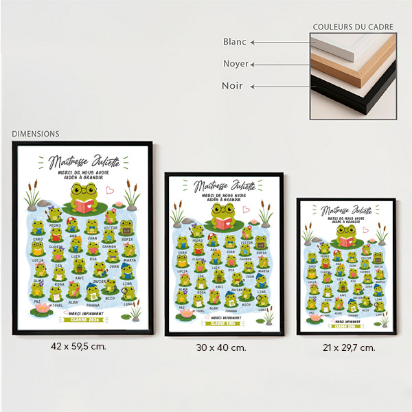 Poster avec Petites Grenouilles et Prénoms personnalisés