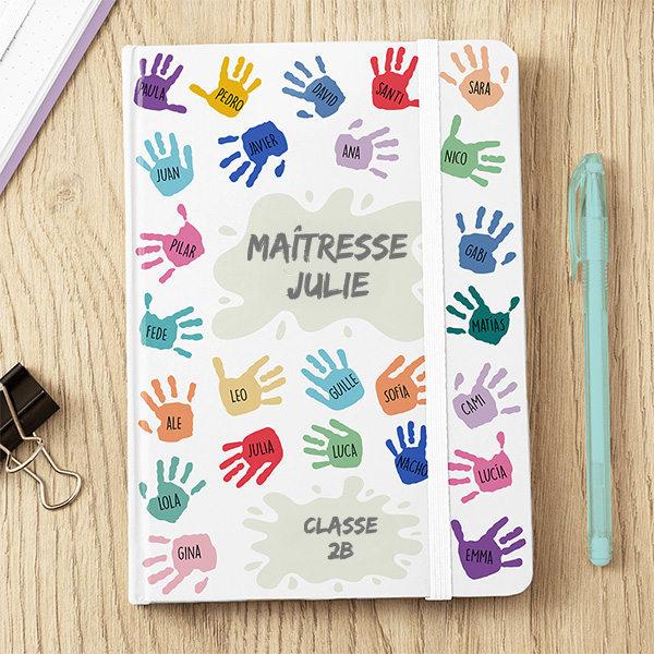 Bloc-notes Mains Colorées avec Prénoms et Texte personnalisé