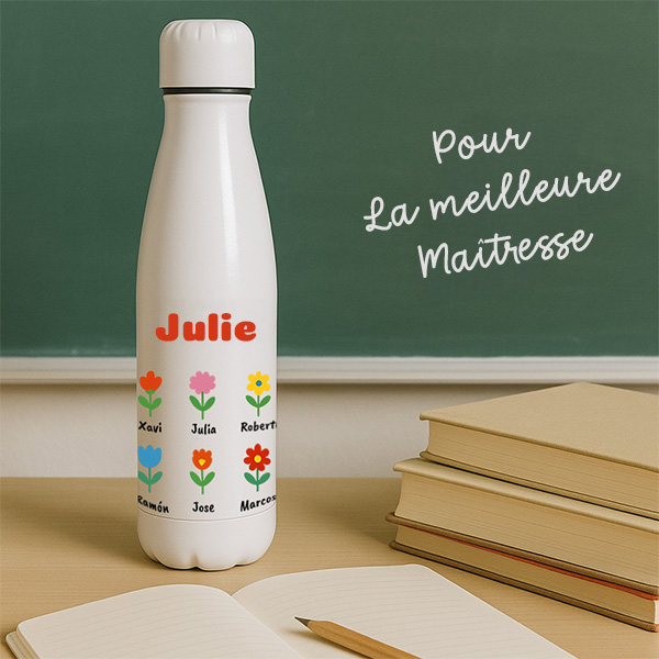 Bouteille Fleurs avec Prénoms et Texte personnalisée