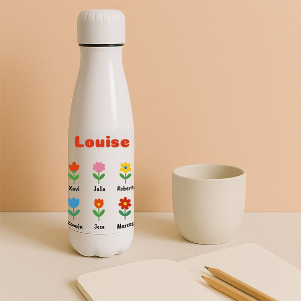 Bouteille Fleurs avec Prénoms et Texte personnalisée