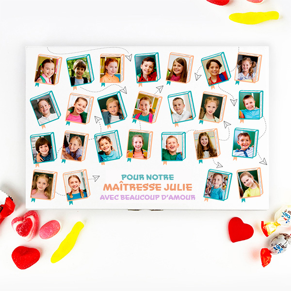 Boîte de Bonbons avec Photos des Élèves et Texte personnalisée