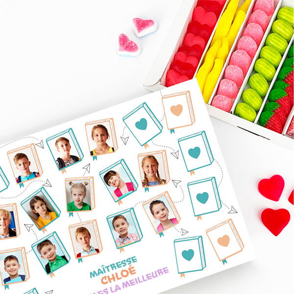 Boîte de Bonbons avec Photos des Élèves et Texte personnalisée
