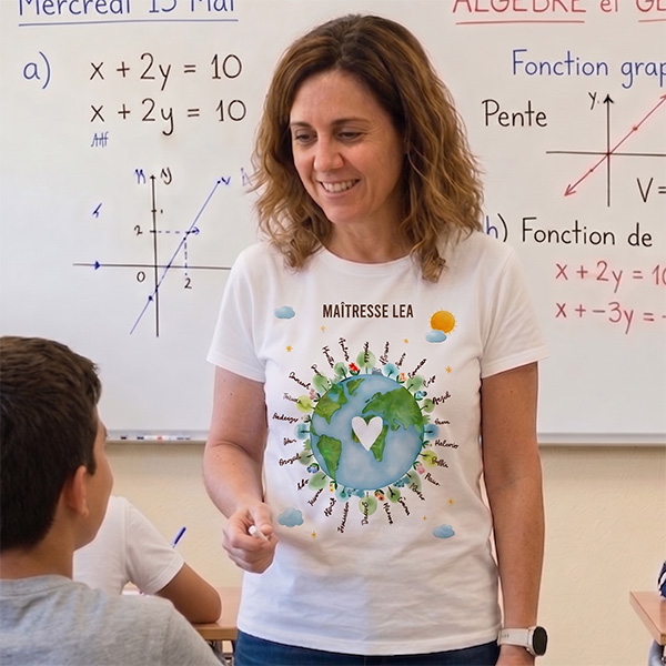 T-shirt Planète pour Enseignants avec Prénoms personnalisés