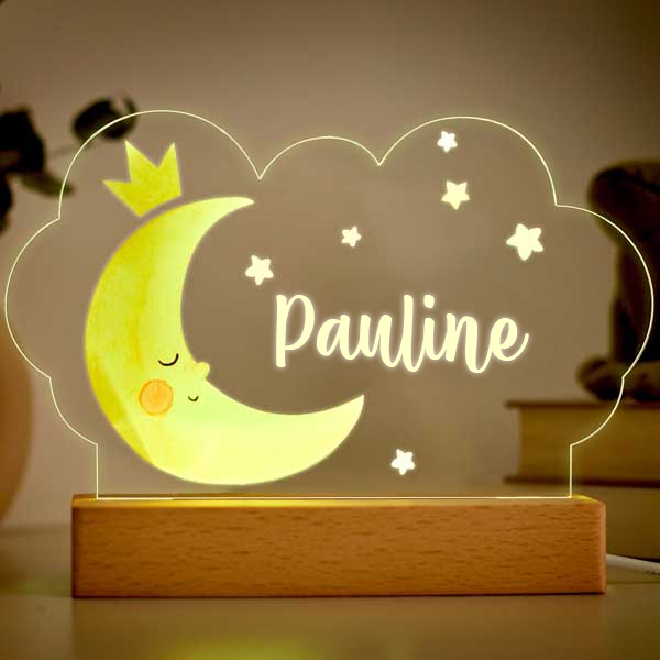 Lampe Enfant Lune en Couleur avec Prénom personnalisée
