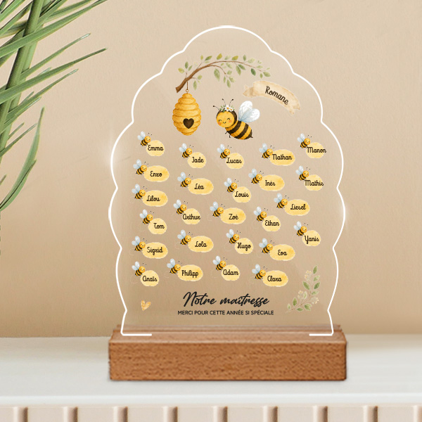 Plaque pour Enseignants avec Petites Abeilles et Prénoms Personnalisés