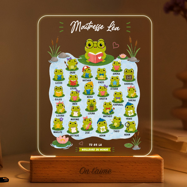 Lampe pour Maîtresse avec Petites Grenouilles et Prénoms personnalisés