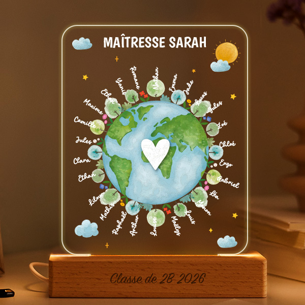 Lampe Planète pour Maîtresse avec Prénoms personnalisés