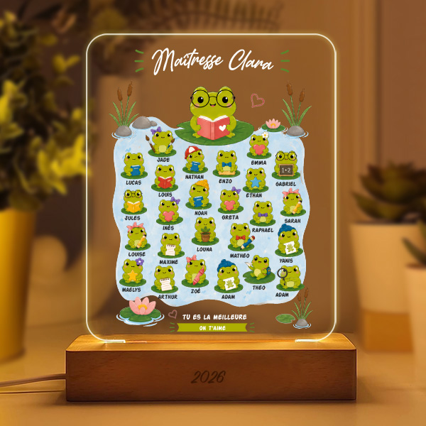 Lampe pour Maîtresse avec Petites Grenouilles et Prénoms personnalisés