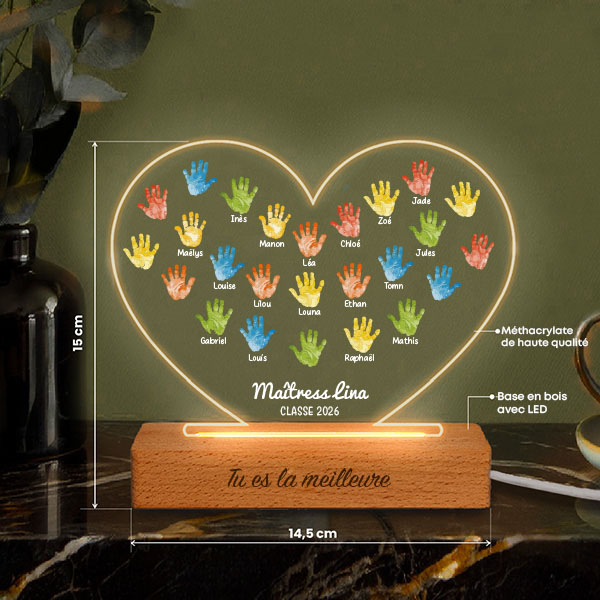Lampe Mains pour Maîtresse avec Prénoms personnalisés