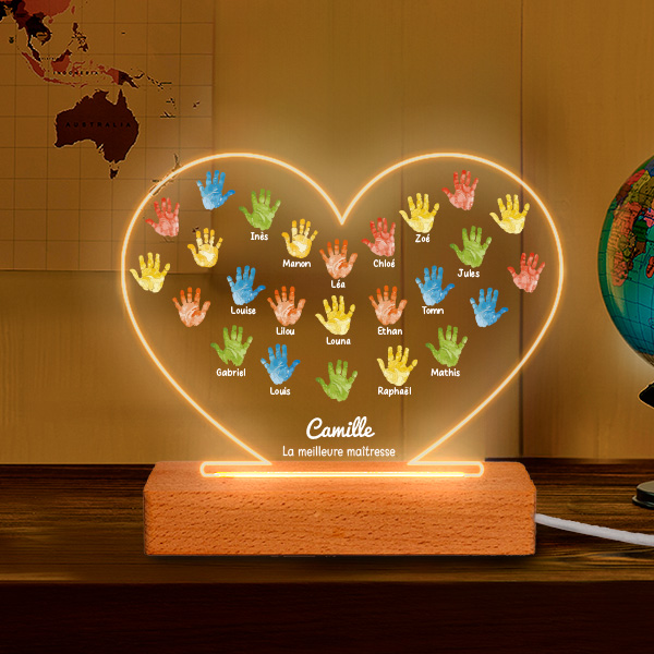 Lampe Mains pour Maîtresse avec Prénoms personnalisés