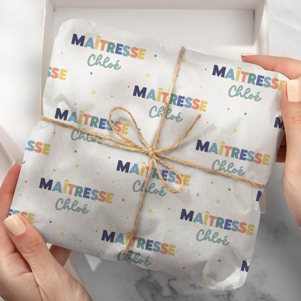 Papier Cadeau Coloré pour Enseignants avec Prénom Personnalisé