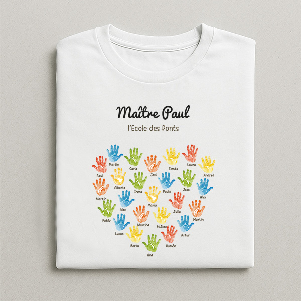 T-shirt Mains pour Enseignants avec Prénoms personnalisés