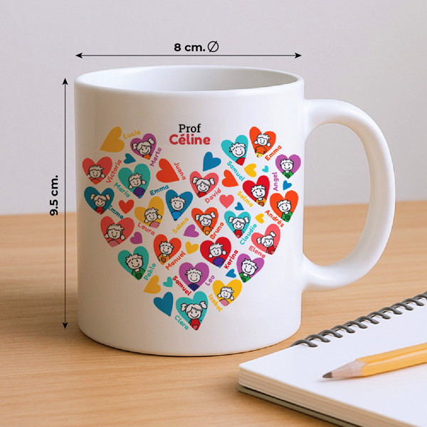 Tasse Cœurs avec Petits Personnages et Prénoms personnalisée