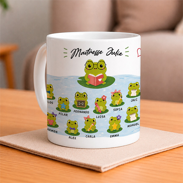 Mug pour enseignants avec Petites Grenouilles et Prénoms personnalisés