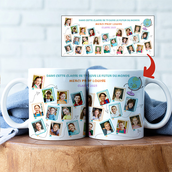 Tasse avec Photos des Élèves et Texte personnalisée