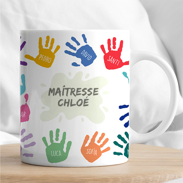 Tasse Mains Colorées avec Prénoms et Texte personnalisée