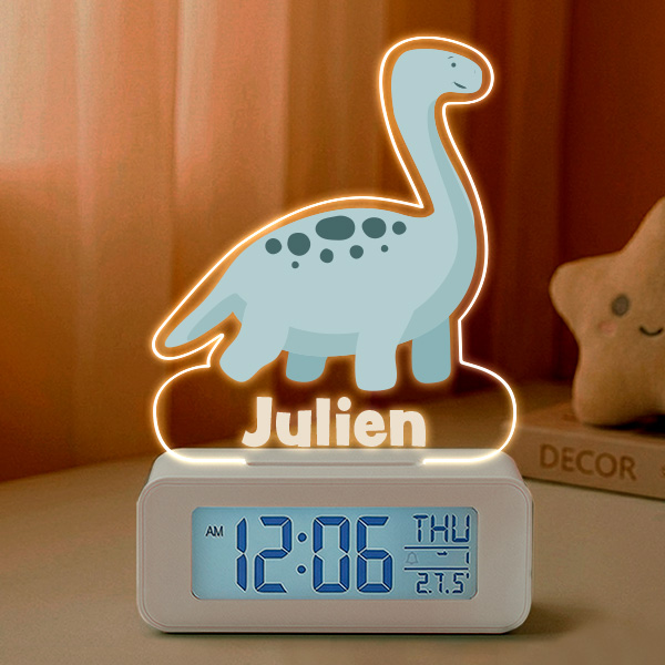Réveil Dino avec Lumière et Prénom Personnalisé